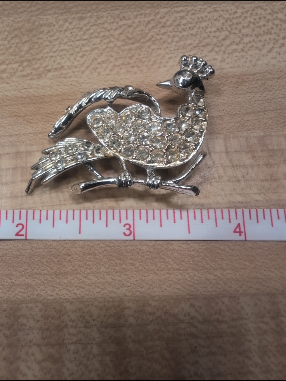 Rhinestone Bird Brooch - Rhodium Plated with Rhinestones